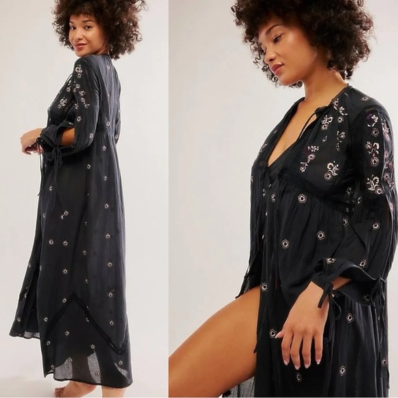 Free People Witchy Bohemian Maxi Dress Black NEW Stevie Nicks Size Small - Picture 3 of 13